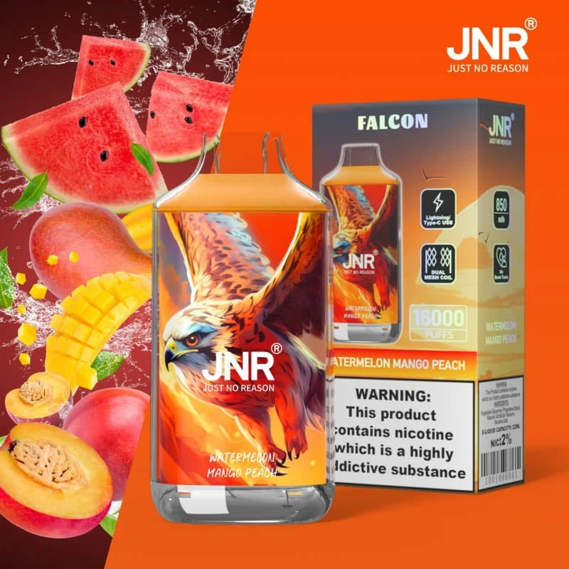 Watermelon-Mango-Peach-JNR Falcon 16k Puffs  2% nicotine, 22mL, dual mesh, airflow control, 850mAh, 28 flavors